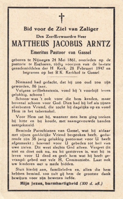 Bidprentje Mattheus Jacobus Arntz